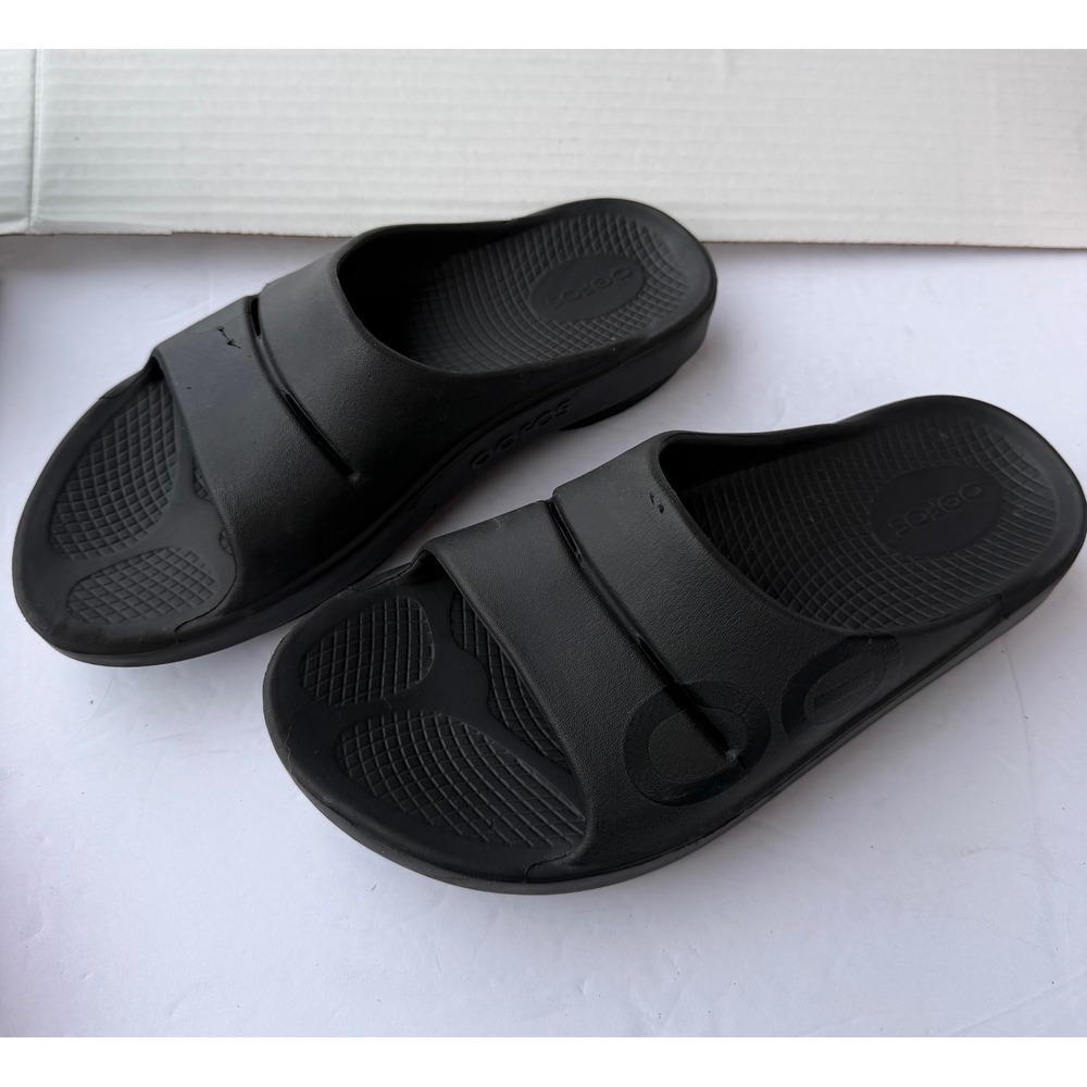 OOFOS OOahh Recovery Slides Black Comfort‎ Sandals W8 M6